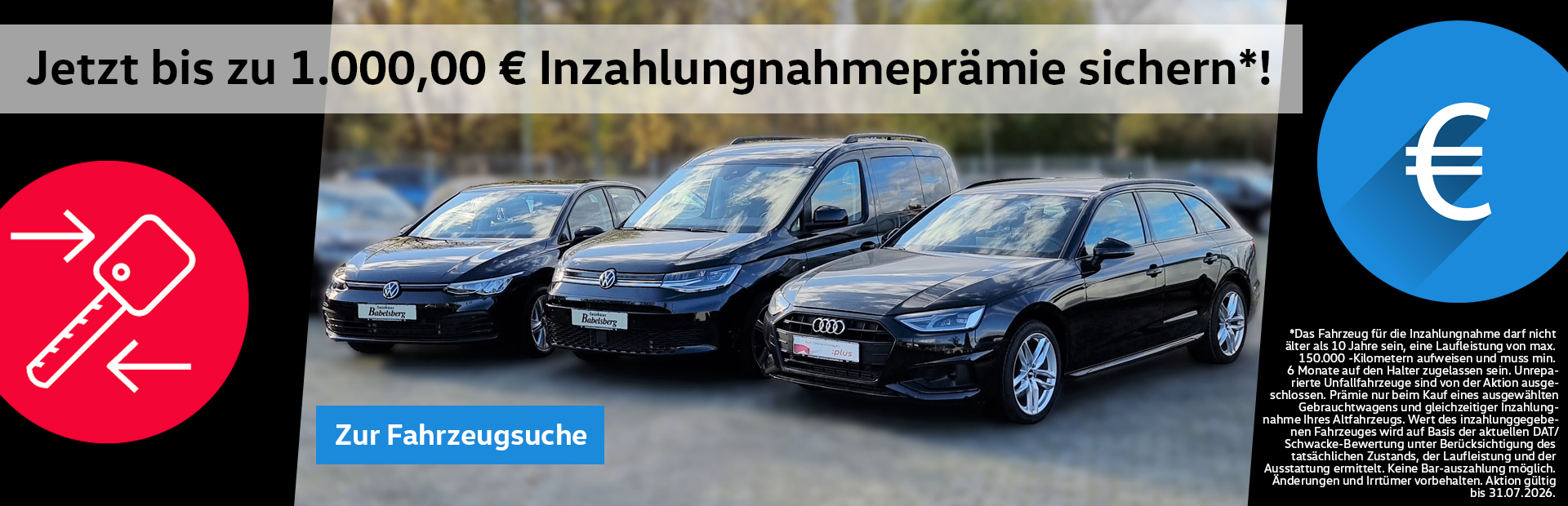 10 Jahre / 150 tkm, drei schwarze Autos